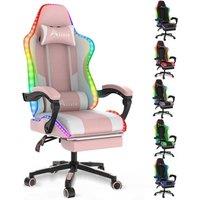 Alivio Wireless RGB LED Gaming Chair with App Control, Massage Lumbar Cushion & Adjustable Recline in Pink