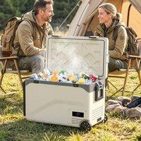 OUTSUNNY 42.5L Compressor Car Fridge Freezer, Camping Refrigerator in Cream