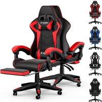 Gartistgo Ergonomic Gaming Chair with Lumbar Cushion & Footrest in Red