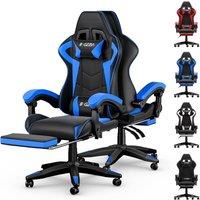 Gartistgo Ergonomic Gaming Chair with Lumbar Cushion & Footrest in Blue