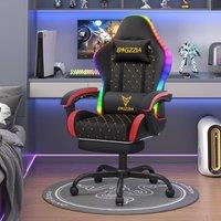 Gartistgo Gaming Chair with RGB Lights & Footrest, PU Leather in True Black