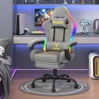 Gartistgo Gaming Chair with RGB Lights & Footrest, PU Leather in Grey