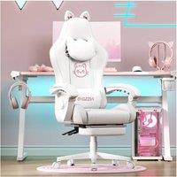 Gartistgo Gaming Chair with Cat Ears, Massage Lumbar Support & Footrest in White