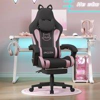 Gartistgo Gaming Chair with Cat Ears, Massage Lumbar Support & Footrest in Black