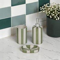 Showerdrape Pier Green & White Striped 3 Piece Bathroom Accessory Set