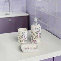 Showerdrape Meadow Wild Flowers Floral 3 Piece Bathroom Accessory Set in White