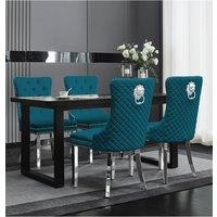 Groundlevel Set Of 2 Plush Velvet Dining Chairs with Lion Head Knocker in Teal