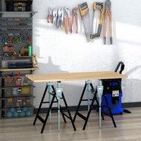 HOMCOM Set Of 2 Steel Saw Horses Telescopic Builders Work Bench Folding in Black