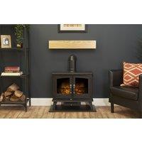 Adam Fires & Fireplaces Oak Beam, Hearth & Stove Pipe with Woodhouse Stove in Black