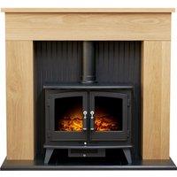 Adam Fires & Fireplaces Adam Innsbruck Stove Fireplace in Oak with Woodhouse Electric Stove in Black, 45 Inch in Black