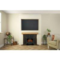 Acantha Fires & Fireplaces Acantha Pre-Built Stove Media Wall 2 with TV Recess & Woodhouse Electric Stove in Black in White