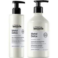 L'Oreal Professionnel Metal Detox Anti-Porosity Filler Pre-Shampoo Treatment & Metal Detox Shampoo 500ml Duo in Clear