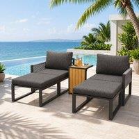 Merax 2-4 Seater Modular Garden Sun Lounger Sofa Set with Side Table in Grey