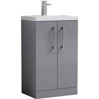 Balterley Bathroom Vanity Basin Unit, Brushed Pewter Handles, 500mm, Satin Grey