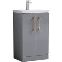 Balterley Bathroom Vanity Basin Unit, Brushed Bronze Handles, 500mm, Satin Grey