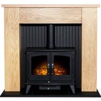 Adam Fires & Fireplaces Adam New England Stove Fireplace in Oak & Black with Woodhouse Electric Stove in Black, 48 Inch