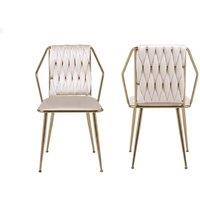 HOME LUXE INTERIOR Set of 2 Daisy Cream & Gold Dining Chairs