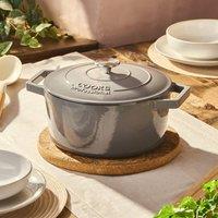 Cooks Professional Cast Iron Casserole Dish 26cm Oven Proof Enamelled Pan with Lid in Grey