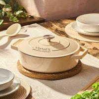 Cooks Professional Cast Iron Casserole Dish 28cm Oven Proof Enamelled Pan with Lid in Ivory