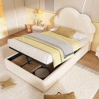 BTM Velvet Cloud Bed with Hydraulic Storage, Beige | Size: Single