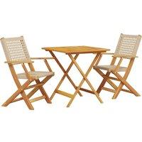 Berkfield Home 3 Piece Bistro Set Beige Poly Rattan & Solid Wood