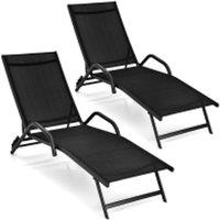 Costway Set of 2 Outdoor Chaise Lounge Chairs 5-Position Adjustable Recliners Sun Lounge in Black