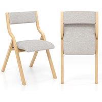 Gymax Folding Dining Chair Set of 2 Upholstered Accent Chair Wood Frame in Grey