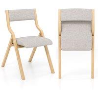 Costway Folding Dining Chair Set of 2 Wooden Upholstered Dining Chairs in Grey