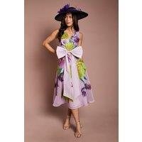 Coast Women's Lisa Tan Bow Front Floral Midi Dress in Lilac | Size: 10