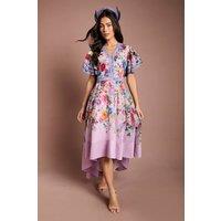 Coast Women's Lisa Tan Statement Shoulder High Low Printed Midi Dress in Pink | Size: 10