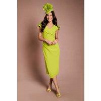 Coast Women's Lisa Tan V Neck Corsage Shoulder Pencil Midi Dress in Lime | Size: 10