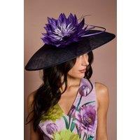 Coast Women's Lisa Tan Feather & Quill Detail Wide Brim Hat in Navy