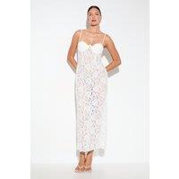 MissPap Women's Premium Bustier Corded Lace Midi Dress in Ivory | Size: 16