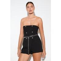 MissPap Women's Tailored Premium Chain Belted Playsuit in Black | Size: 12
