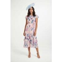 Wallis Women's Petite Floral Burn Out Pintuck Midi Dress in Ivory | Size: 16