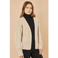Yumi Women's Beige Edge to Edge Cardigan With Flower Detail Sleeves | Size: Large