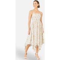 Yumi Women's White Botanical Embroidery Fabric Handkerchief Hem Dress in Soft White | Size: 8