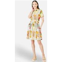 Yumi Women's Multicolour Sun Patchwork Print Shirt Dress in Ecru | Size: 10