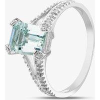 T.H.Baker Women's 9Ct White Gold Emerald Aqua Cut Diamond Ring in Silver | Size: N