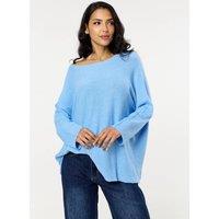 Liquorish Women's Sky Blue Off-Shoulder Relaxed Knit Jumper