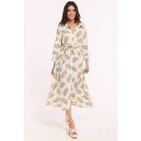 Liquorish Women's Paisley Print Midi Shirt Dress in Cream | Size: S/M