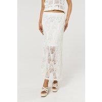 Liquorish Women's Cream Crochet Knit Midi Skirt