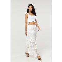 Liquorish Women's Cream Crochet Knit Midi Skirt