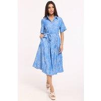 Liquorish Women's Blue Embroidered Midi Shirt Dress | Size: Medium
