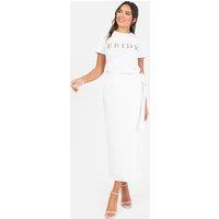 Maya Deluxe Women's Fully Embellished Wrap Midi Skirt in White | Size: 8