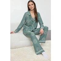 WOVCOR Women's 2- Piece Sun Patterned Viscose Woven Pajama Set in Green | Size: 10