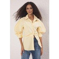 WOVCOR Women's Asymmetrical Shirt with Balloon Sleeve Detail in Yellow | Size: 12