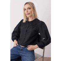 WOVCOR Women's Cropped Button-Up Shirt with Guipure Lace Collar in Black | Size: 12