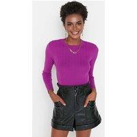 WOVCOR Women's Ribbed Crew Neck Slim Fit Knit Sweater in Purple | Size: XL