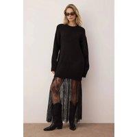 WOVCOR Women's Crew Neck Lace Detail Maxi Knit Dress in Black | Size: Small